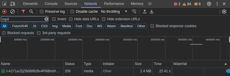 Network Requests Containing the String 'mp4'